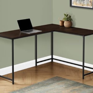 Computer Desk, Home Office, Corner, 58"L, L Shape, Work, Laptop, Brown Laminate, Black Metal, Contemporary, Modern