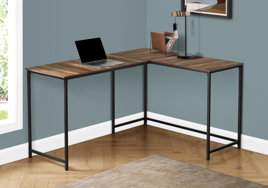 Computer Desk, Home Office, Corner, 58″L, L Shape, Work, Laptop, Brown Laminate, Black Metal, Contemporary, Modern