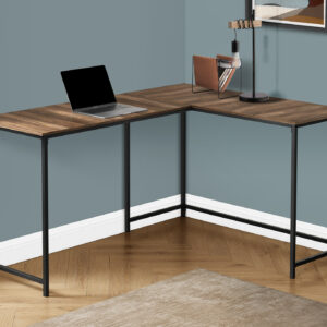 Computer Desk, Home Office, Corner, 58"L, L Shape, Work, Laptop, Brown Laminate, Black Metal, Contemporary, Modern