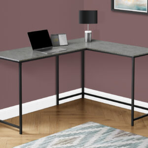 Computer Desk, Home Office, Corner, 58"L, L Shape, Work, Laptop, Grey Laminate, Black Metal, Contemporary, Modern