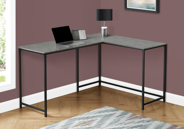Computer Desk, Home Office, Corner, 58″L, L Shape, Work, Laptop, Grey Laminate, Black Metal, Contemporary, Modern