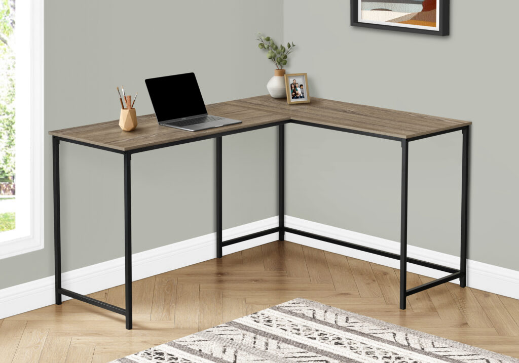 Dark taupe black metal corner computer desk