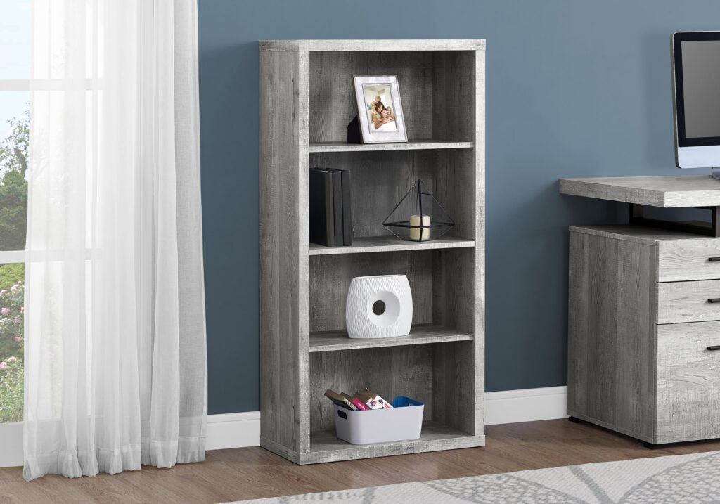 Bookshelf, Bookcase, Etagere, 5 Tier, 48″H, Office, Bedroom, Grey Laminate, Contemporary, Modern