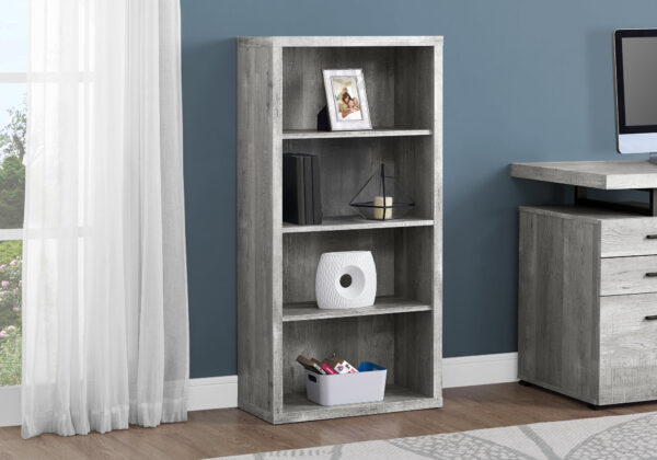 Bookshelf, Bookcase, Etagere, 5 Tier, 48″H, Office, Bedroom, Grey Laminate, Contemporary, Modern