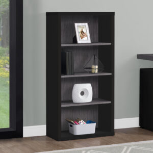 Bookshelf, Bookcase, Etagere, 5 Tier, 48"H, Office, Bedroom, Black And Grey Laminate, Contemporary, Modern
