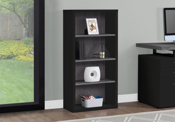 Bookshelf, Bookcase, Etagere, 5 Tier, 48″H, Office, Bedroom, Black And Grey Laminate, Contemporary, Modern