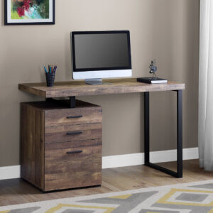 Computer Desk, Home Office, Laptop, Left, Right Set-up, Storage Drawers, 48"L, Work, Brown Laminate, Black Metal, Contemporary, Modern