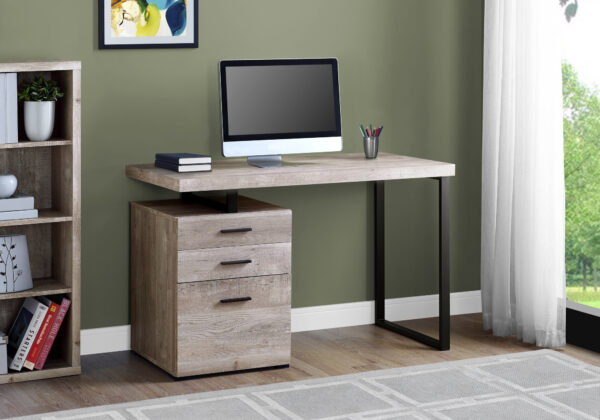 Computer Desk, Home Office, Laptop, Left, Right Set-up, Storage Drawers, 48″L, Work, Beige Laminate, Black Metal, Contemporary, Modern
