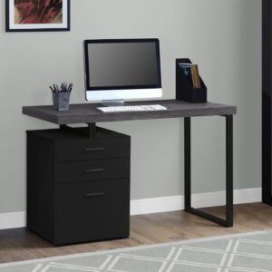 Computer Desk, Home Office, Laptop, Left, Right Set-up, Storage Drawers, 48"L, Work, Black And Grey Laminate, Black Metal, Contemporary, Modern
