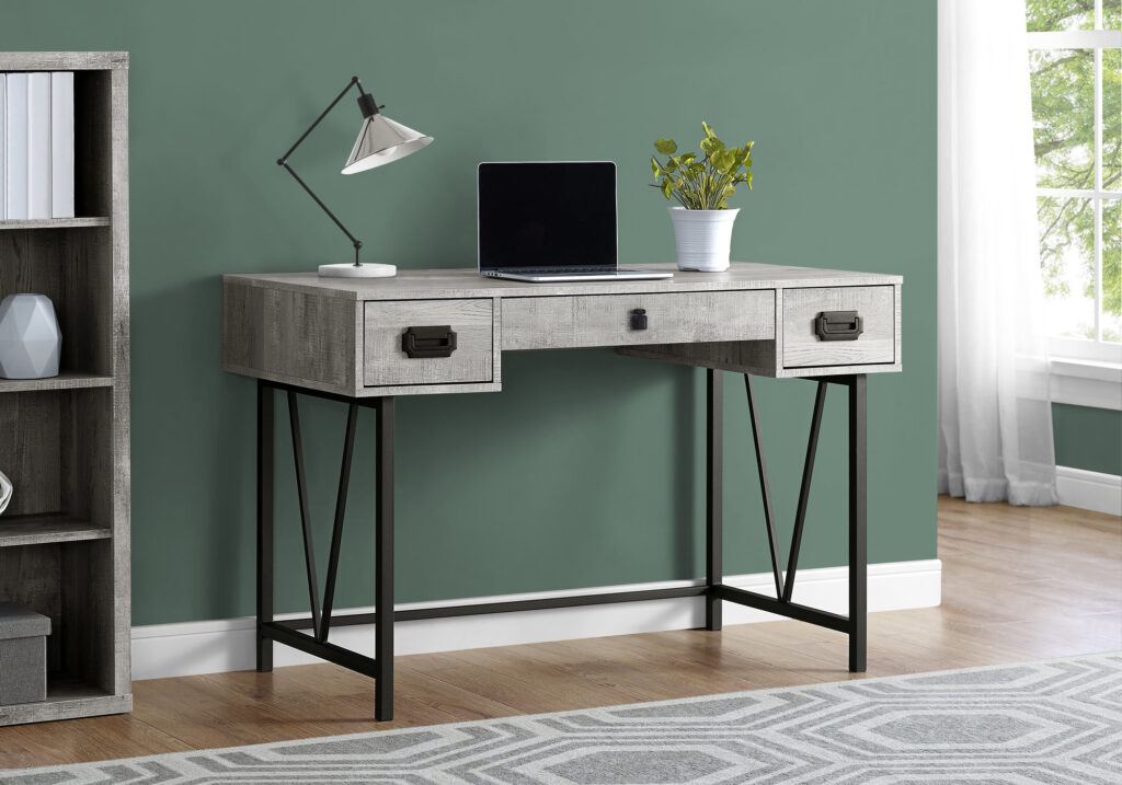 Computer Desk, Home Office, Laptop, Storage Drawers, 48″L, Work, Grey Laminate, Black Metal, Transitional
