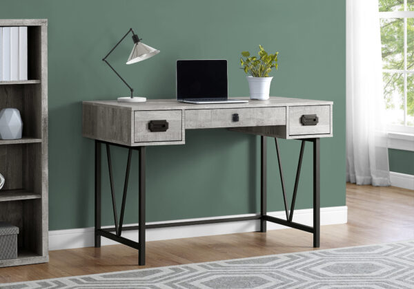 Computer Desk, Home Office, Laptop, Storage Drawers, 48″L, Work, Grey Laminate, Black Metal, Transitional