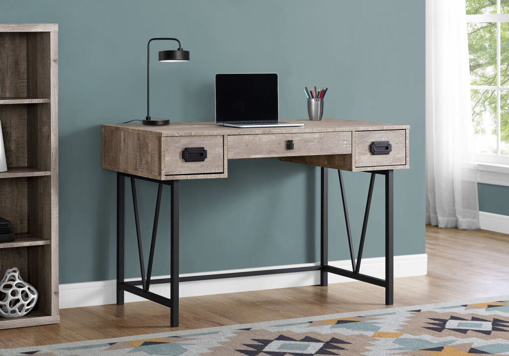 Computer Desk, Home Office, Laptop, Storage Drawers, 48″L, Work, Beige Laminate, Black Metal, Transitional