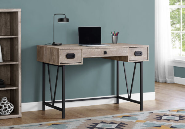 Computer Desk, Home Office, Laptop, Storage Drawers, 48″L, Work, Beige Laminate, Black Metal, Transitional