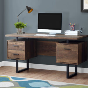 Computer Desk, Home Office, Laptop, Left, Right Set-up, Storage Drawers, 60"L, Work, Brown Laminate, Black Metal, Contemporary, Modern