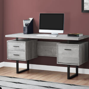 Computer Desk, Home Office, Laptop, Left, Right Set-up, Storage Drawers, 60"L, Work, Grey Laminate, Black Metal, Contemporary, Modern