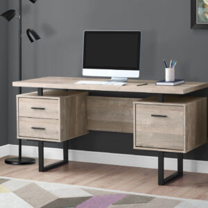 Computer Desk, Home Office, Laptop, Left, Right Set-up, Storage Drawers, 60"L, Work, Beige Laminate, Black Metal, Contemporary, Modern