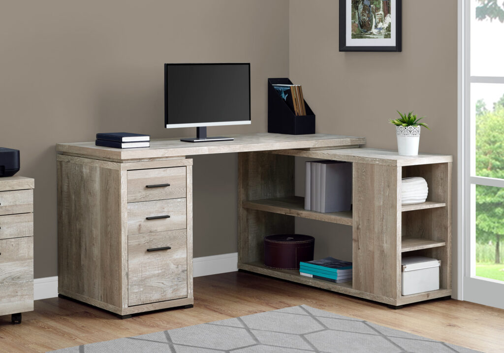 Computer Desk, Home Office, Corner, Left, Right Set-up, Storage Drawers, L Shape, Work, Laptop, Beige Laminate, Contemporary, Modern