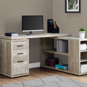 Computer Desk, Home Office, Corner, Left, Right Set-up, Storage Drawers, L Shape, Work, Laptop, Beige Laminate, Contemporary, Modern