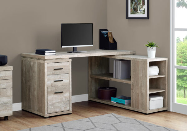 Computer Desk, Home Office, Corner, Left, Right Set-up, Storage Drawers, L Shape, Work, Laptop, Beige Laminate, Contemporary, Modern