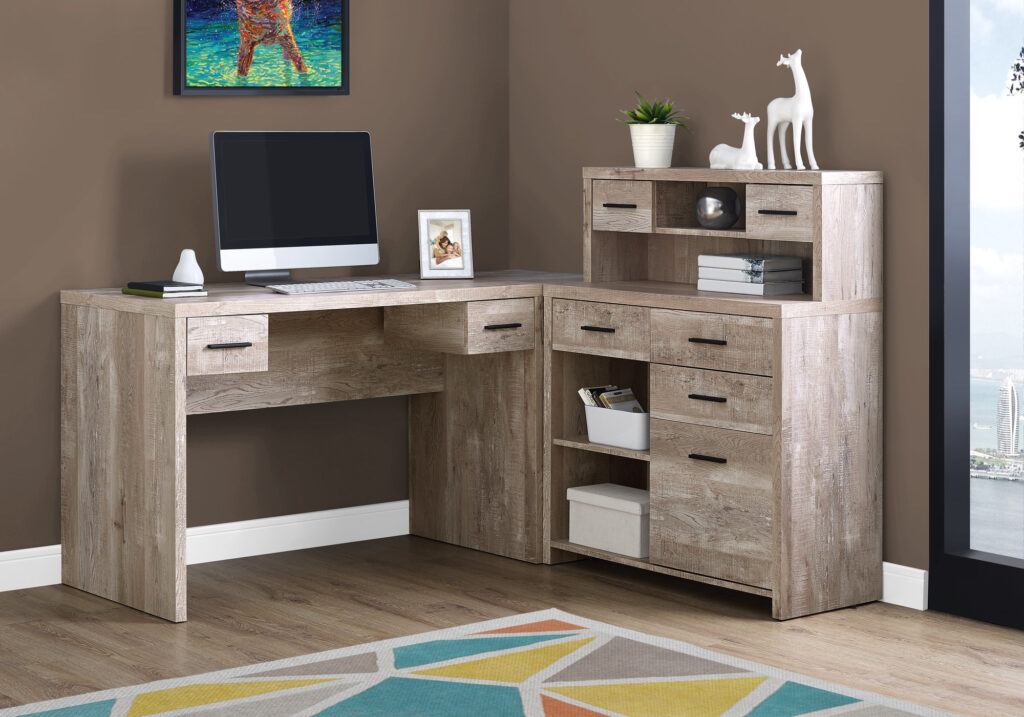 Computer Desk, Home Office, Corner, Left, Right Set-up, Storage Drawers, L Shape, Work, Laptop, Beige Laminate, Contemporary, Modern