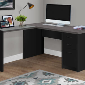 Computer Desk, Home Office, Corner, Storage Drawers, L Shape, Work, Laptop, Black And Grey Laminate, Tempered Glass, Contemporary, Modern