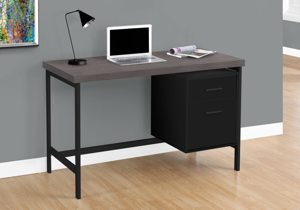Computer Desk, Home Office, Laptop, Left, Right Set-up, Storage Drawers, 48″L, Work, Black And Grey Laminate, Black Metal, Contemporary, Modern
