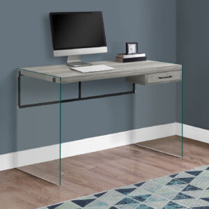 Computer Desk, Home Office, Laptop, Storage Drawers, 48"L, Work, Grey Laminate, Clear Tempered Glass, Contemporary, Modern