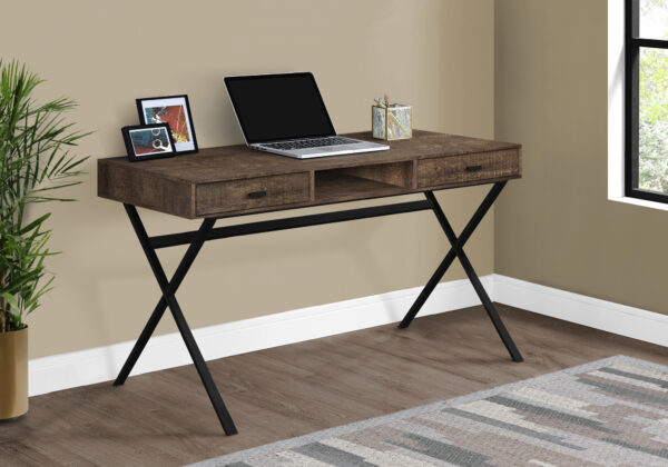 Computer Desk, Home Office, Laptop, Storage Drawers, 48″L, Work, Brown Laminate, Black Metal, Contemporary, Modern