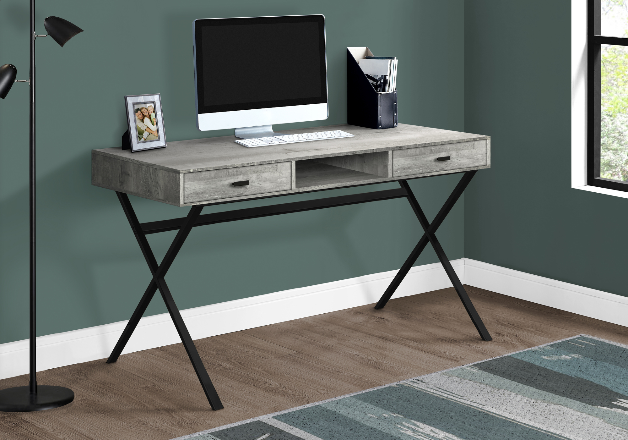 Computer Desk, Home Office, Laptop, Storage Drawers, 48″L, Work, Grey Laminate, Black Metal, Contemporary, Modern