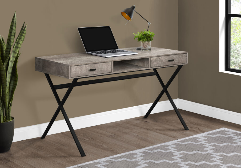 Computer Desk, Home Office, Laptop, Storage Drawers, 48″L, Work, Beige Laminate, Black Metal, Contemporary, Modern