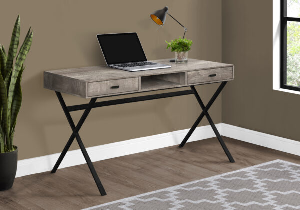 Computer Desk, Home Office, Laptop, Storage Drawers, 48″L, Work, Beige Laminate, Black Metal, Contemporary, Modern