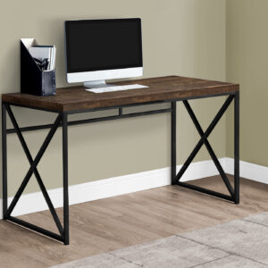 Computer Desk, Home Office, Laptop, Work, Brown Laminate, Black Metal, Contemporary, Modern