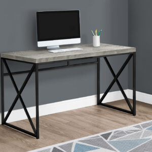 Computer Desk, Home Office, Laptop, Work, Grey Laminate, Black Metal, Contemporary, Modern