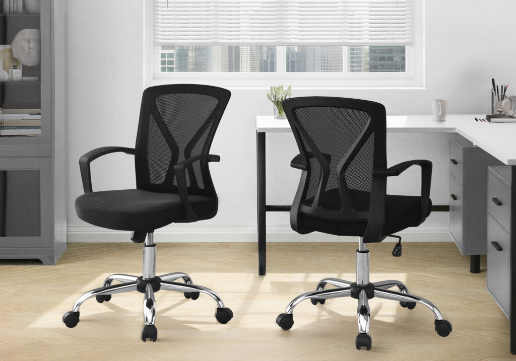 Office Chair, Adjustable Height, Swivel, Ergonomic, Armrests, Computer Desk, Work, Black Mesh, Chrome Metal, Contemporary, Modern