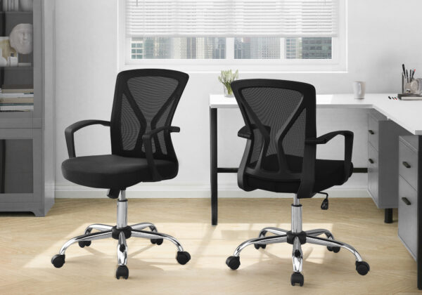 Office Chair, Adjustable Height, Swivel, Ergonomic, Armrests, Computer Desk, Work, Black Mesh, Chrome Metal, Contemporary, Modern