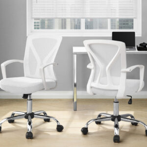 Office Chair, Adjustable Height, Swivel, Ergonomic, Armrests, Computer Desk, Work, White Mesh, Chrome Metal, Contemporary, Modern