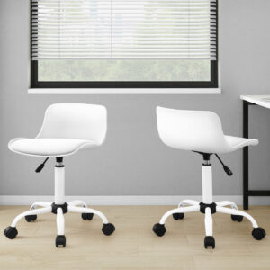 Office Chair, Adjustable Height, Swivel, Ergonomic, Computer Desk, Work, Juvenile, White Leather Look, White Metal, Contemporary, Modern