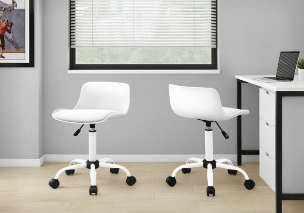 Office Chair, Adjustable Height, Swivel, Ergonomic, Computer Desk, Work, Juvenile, White Leather Look, White Metal, Contemporary, Modern