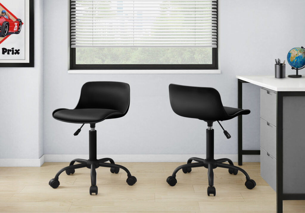 Office Chair, Adjustable Height, Swivel, Ergonomic, Computer Desk, Work, Juvenile, Black Leather Look, White Metal, Contemporary, Modern