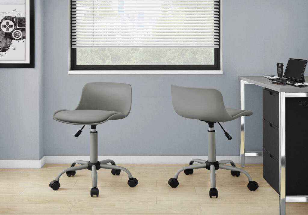 Office Chair, Adjustable Height, Swivel, Ergonomic, Computer Desk, Work, Juvenile, Grey Leather Look, Grey Metal, Contemporary, Modern