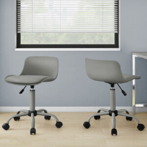 Office Chair, Adjustable Height, Swivel, Ergonomic, Computer Desk, Work, Juvenile, Grey Leather Look, Grey Metal, Contemporary, Modern