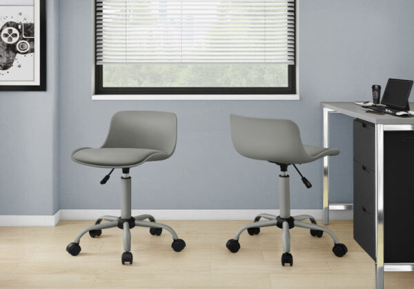Office Chair, Adjustable Height, Swivel, Ergonomic, Computer Desk, Work, Juvenile, Grey Leather Look, Grey Metal, Contemporary, Modern