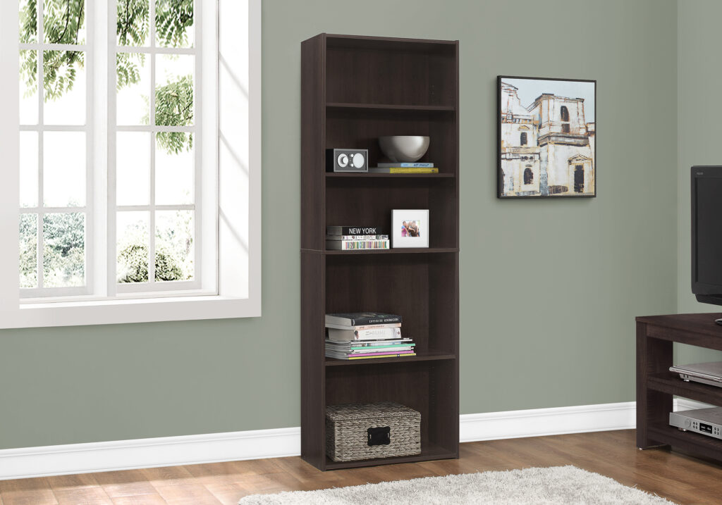 Bookshelf, Bookcase, 6 Tier, 72″H, Office, Bedroom, Brown Laminate, Transitional