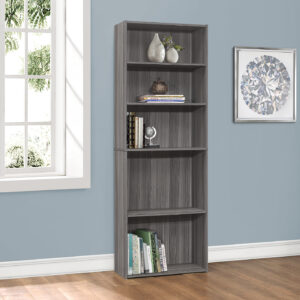 Bookshelf, Bookcase, 6 Tier, 72"H, Office, Bedroom, Grey Laminate, Transitional