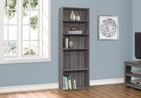 Bookshelf, Bookcase, 6 Tier, 72″H, Office, Bedroom, Grey Laminate, Transitional