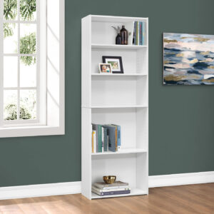 Bookshelf, Bookcase, 6 Tier, 72"H, Office, Bedroom, White Laminate, Transitional