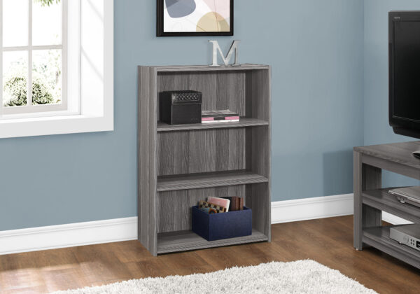 Bookshelf, Bookcase, 4 Tier, 36″H, Office, Bedroom, Grey Laminate, Transitional