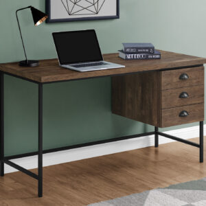 Computer Desk, Home Office, Laptop, Storage Drawers, 55"L, Work, Brown Laminate, Black Metal, Contemporary, Modern