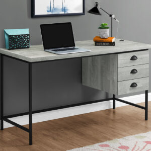 Computer Desk, Home Office, Laptop, Storage Drawers, 55"L, Work, Grey Laminate, Black Metal, Contemporary, Modern