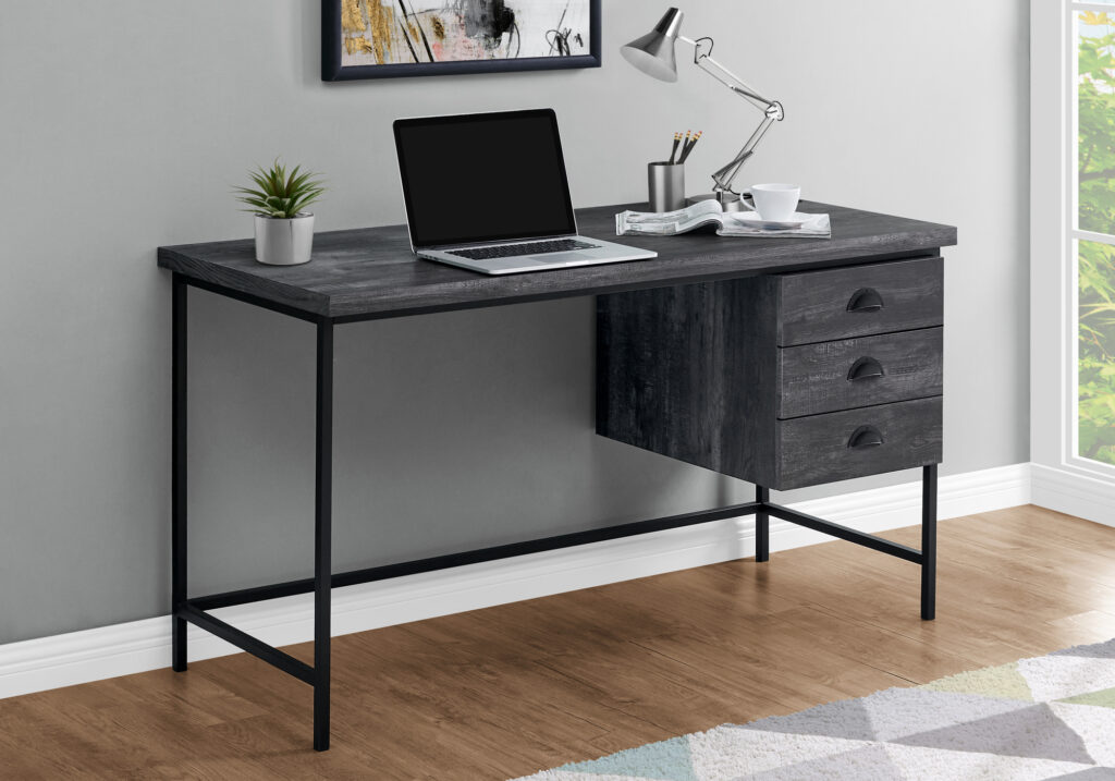 Computer Desk, Home Office, Laptop, Storage Drawers, 55″L, Work, Black Laminate, Black Metal, Contemporary, Modern